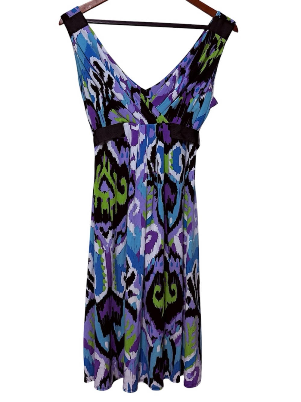 Scarlett Nite Abstract Ikat Patterned V-Neck Sleeveless Dress Women’s 8 Artsy